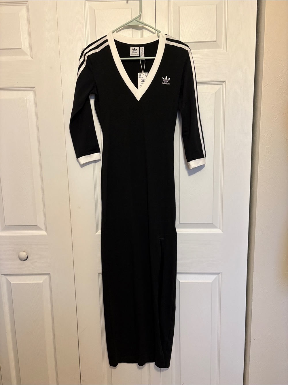 NWT Adidas Women's Black V-Neck Maxi Dress with White Trim.Size XS.
